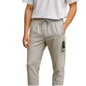 Dunnes UK NWT Mens Grey Relaxed Linen Trousers Drawstring Elastic Waistband XL